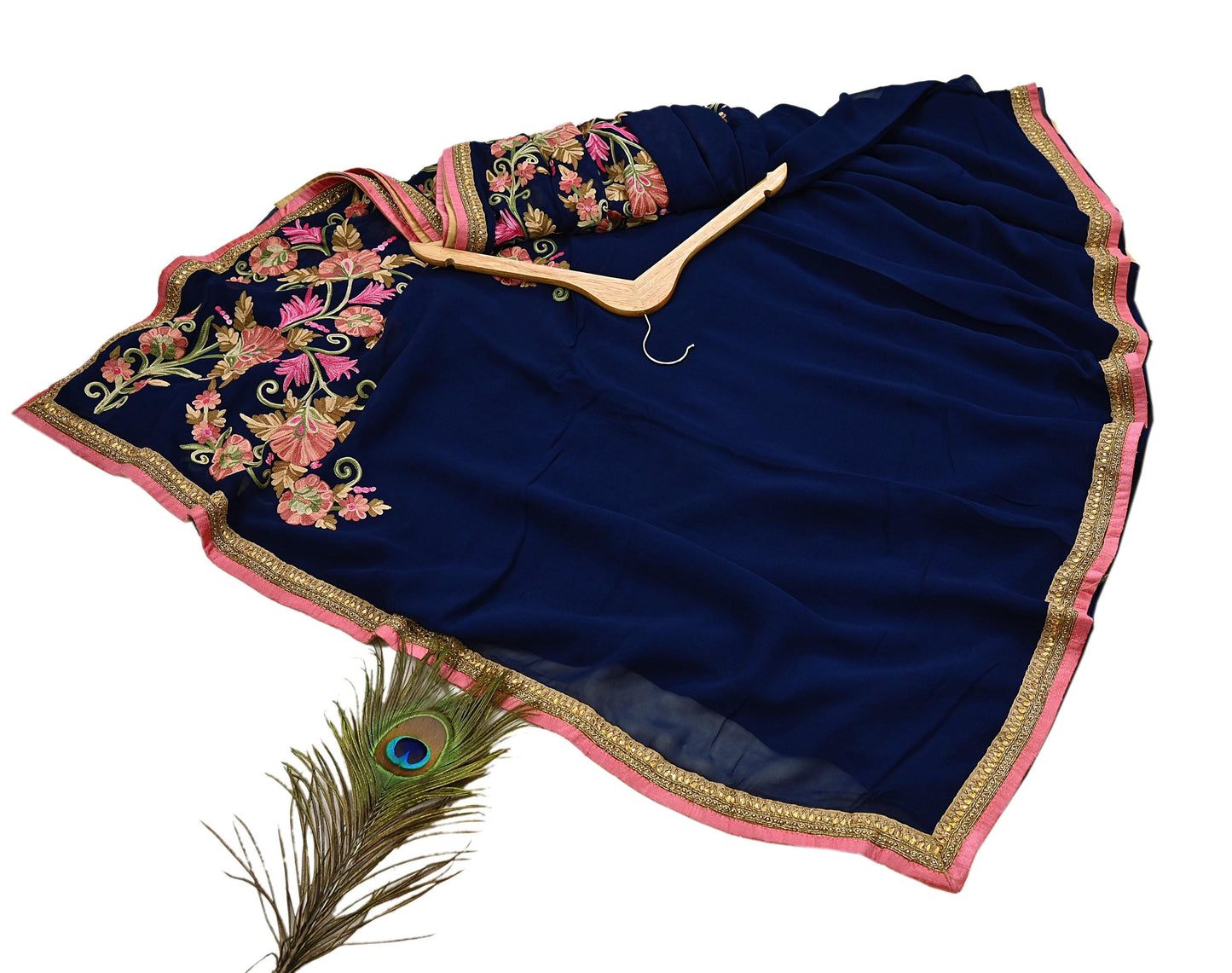 Rare Vintage Blue Georgette Silk Saree Zardozi Hand Embroidered Designer Sabyasachi Sari 5.5 Yard Bollywood Party Wear
