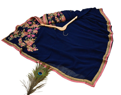 Rare Vintage Blue Georgette Silk Saree Zardozi Hand Embroidered Designer Sabyasachi Sari 5.5 Yard Bollywood Party Wear