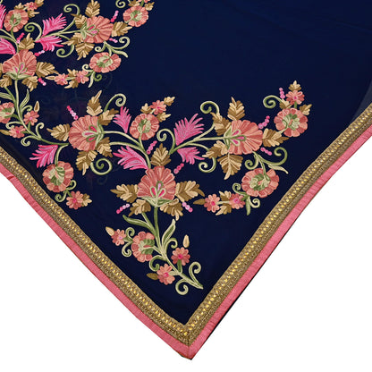 Rare Vintage Blue Georgette Silk Saree Zardozi Hand Embroidered Designer Sabyasachi Sari 5.5 Yard Bollywood Party Wear