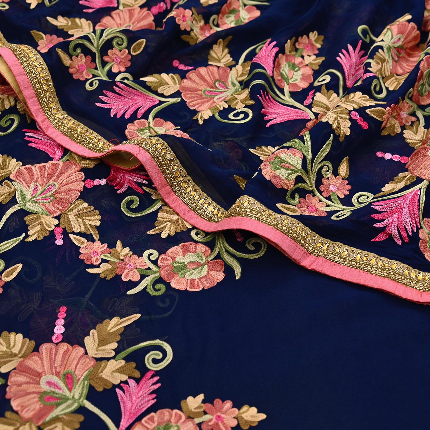Rare Vintage Blue Georgette Silk Saree Zardozi Hand Embroidered Designer Sabyasachi Sari 5.5 Yard Bollywood Party Wear
