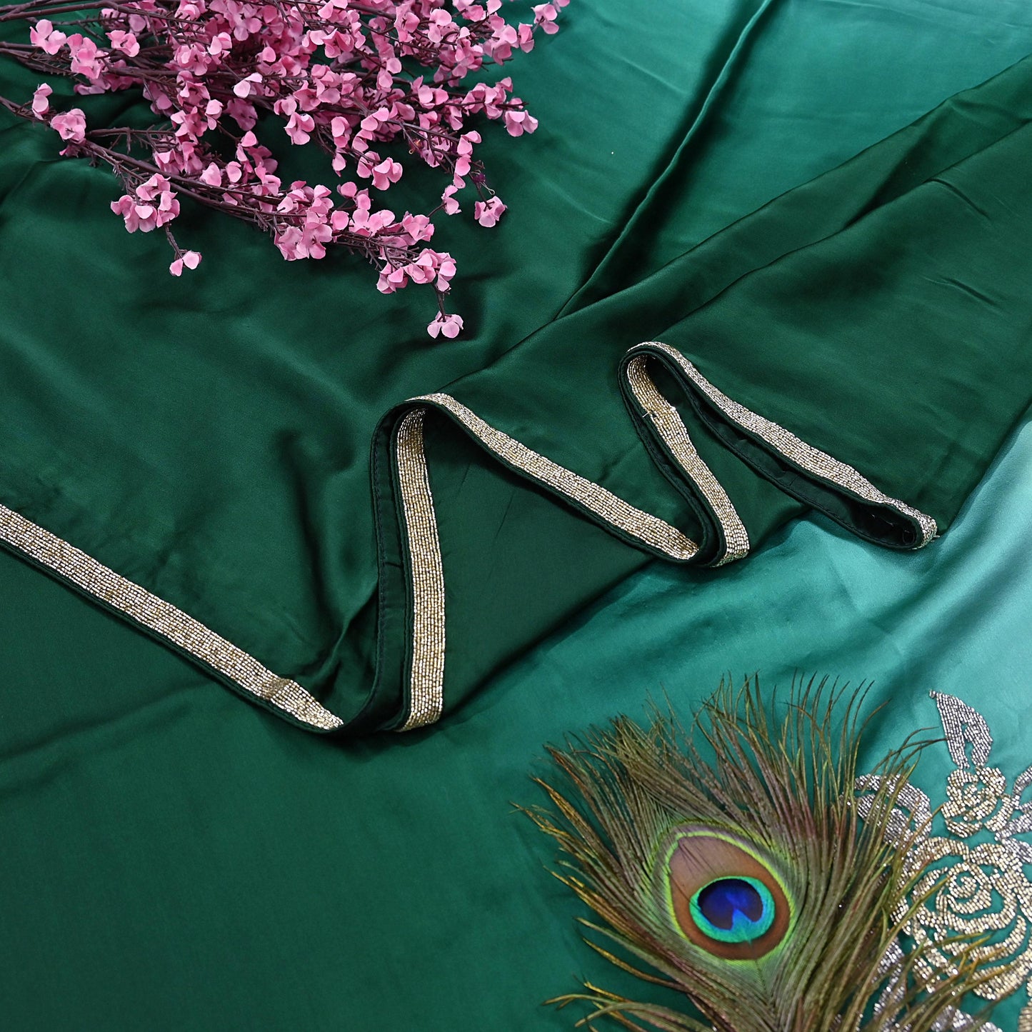Rare Vintage Yellow & Green Pure Satin Silk Saree Hand Embroidered Fabric 6 Yards Sari Bollywood Party Wear Ethnic Designer Saree