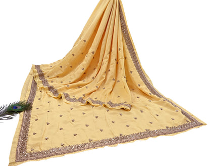 Rare Vintage Yellow Pure Silk Saree Zardozi Hand Embroidered Designer Sabyasachi Sari 5.5 Yard Bollywood Party Wear