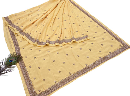 Rare Vintage Yellow Pure Silk Saree Zardozi Hand Embroidered Designer Sabyasachi Sari 5.5 Yard Bollywood Party Wear