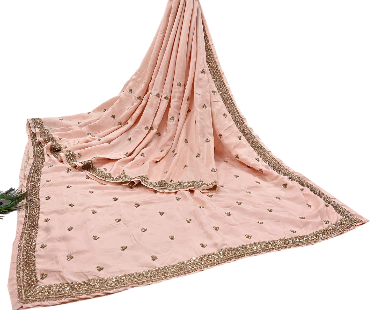 Rare Vintage Peach Pure Silk Saree Zardozi Hand Embroidered Designer Sabyasachi Sari 5.5 Yard Bollywood Party Wear