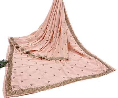 Rare Vintage Peach Pure Silk Saree Zardozi Hand Embroidered Designer Sabyasachi Sari 5.5 Yard Bollywood Party Wear