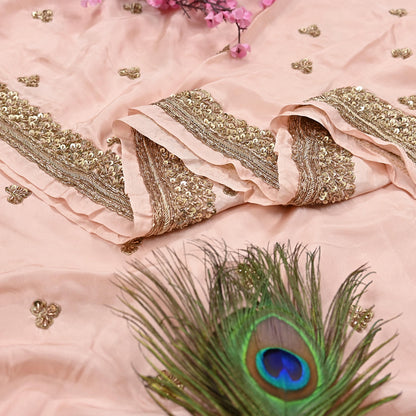 Rare Vintage Peach Pure Silk Saree Zardozi Hand Embroidered Designer Sabyasachi Sari 5.5 Yard Bollywood Party Wear