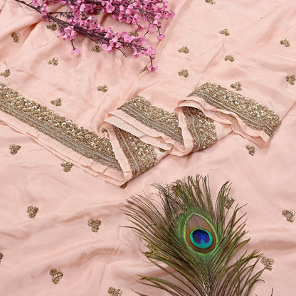 Rare Vintage Peach Pure Silk Saree Zardozi Hand Embroidered Designer Sabyasachi Sari 5.5 Yard Bollywood Party Wear