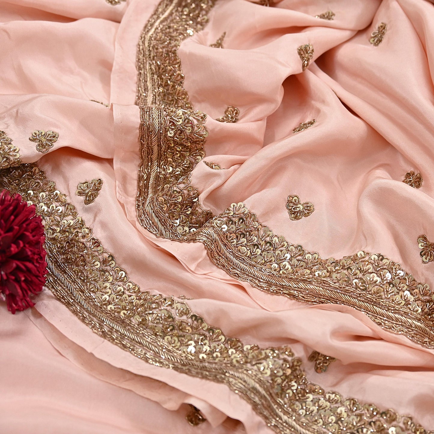 Rare Vintage Peach Pure Silk Saree Zardozi Hand Embroidered Designer Sabyasachi Sari 5.5 Yard Bollywood Party Wear