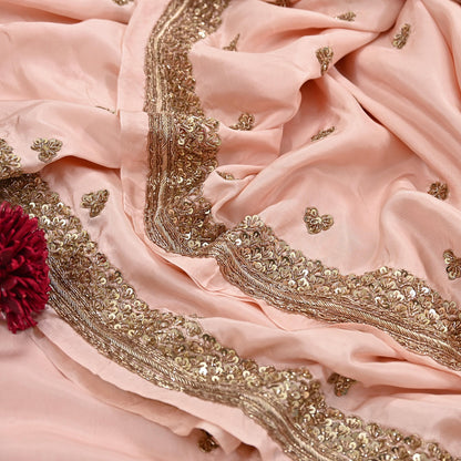 Rare Vintage Peach Pure Silk Saree Zardozi Hand Embroidered Designer Sabyasachi Sari 5.5 Yard Bollywood Party Wear