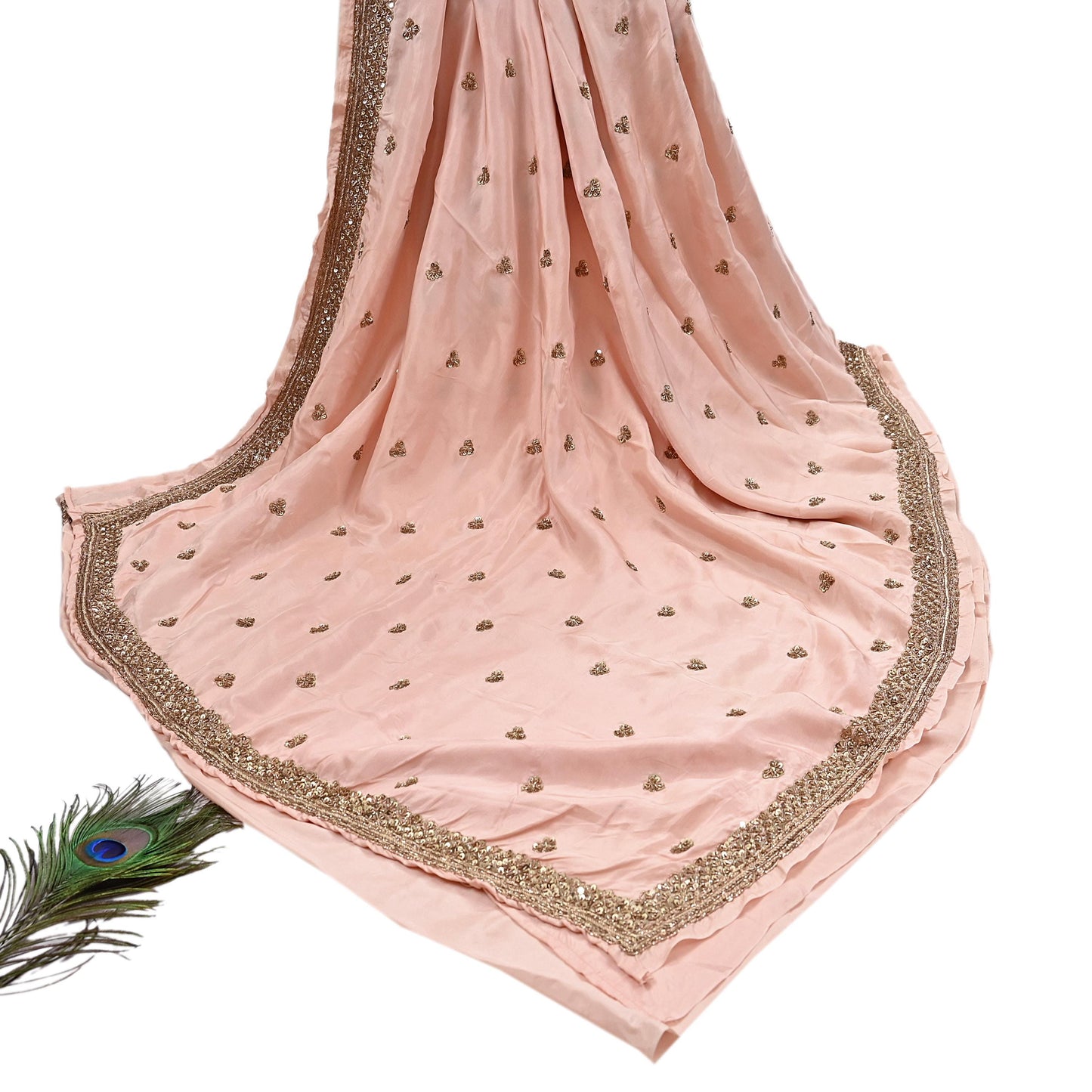 Rare Vintage Peach Pure Silk Saree Zardozi Hand Embroidered Designer Sabyasachi Sari 5.5 Yard Bollywood Party Wear