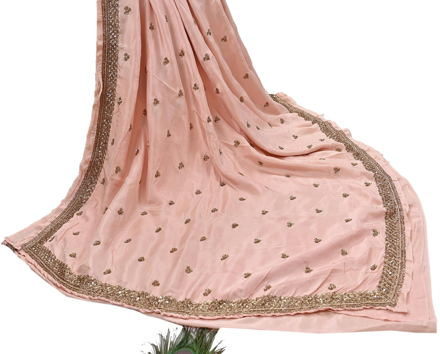 Rare Vintage Peach Pure Silk Saree Zardozi Hand Embroidered Designer Sabyasachi Sari 5.5 Yard Bollywood Party Wear