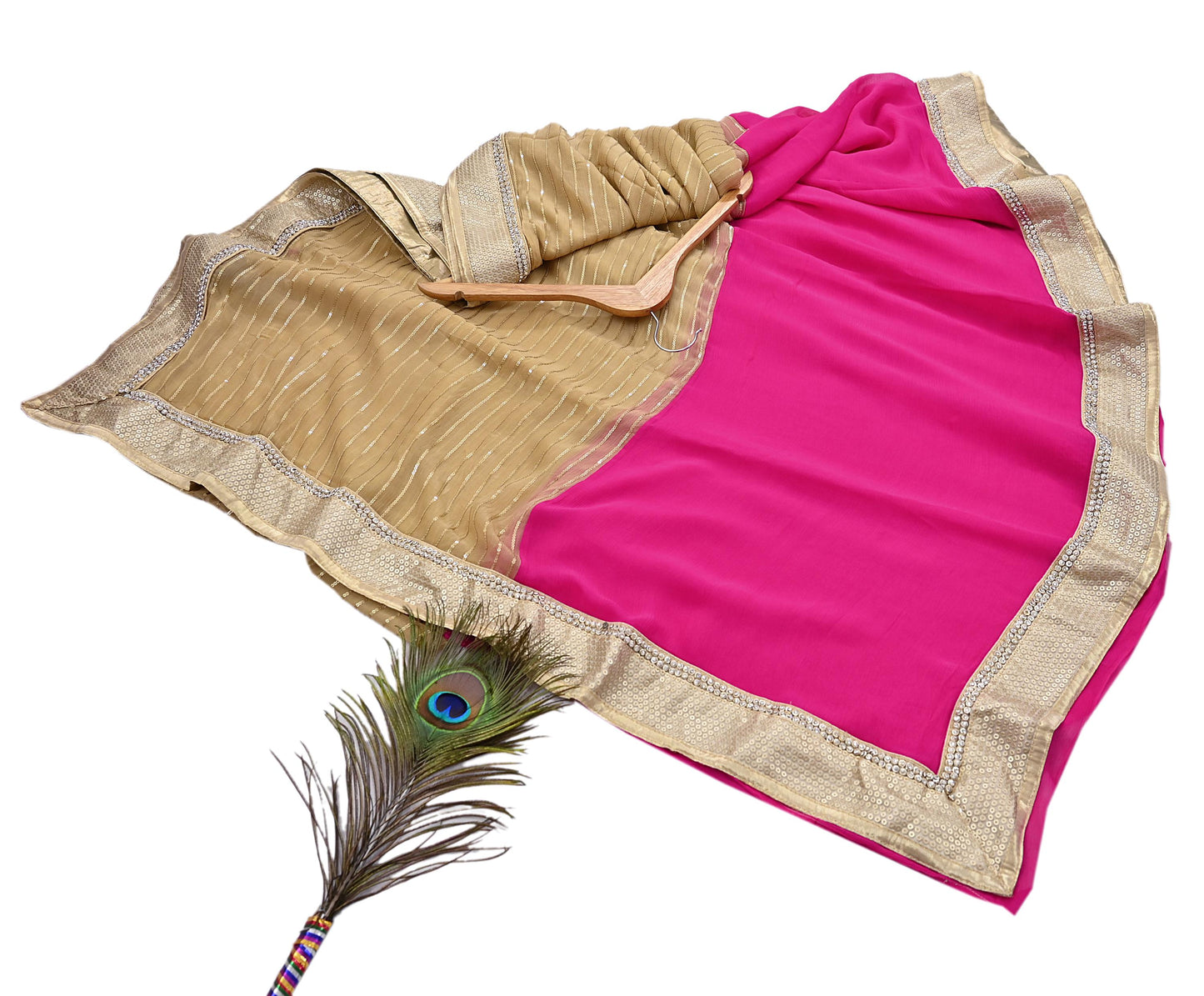 Rare Vintage Beige & Pink Blend Chiffon Saree Hand Embroidered Fabric 6 Yards Sari Bollywood Party Wear Ethnic Designer Saree