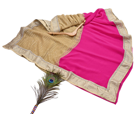 Rare Vintage Beige & Pink Blend Chiffon Saree Hand Embroidered Fabric 6 Yards Sari Bollywood Party Wear Ethnic Designer Saree