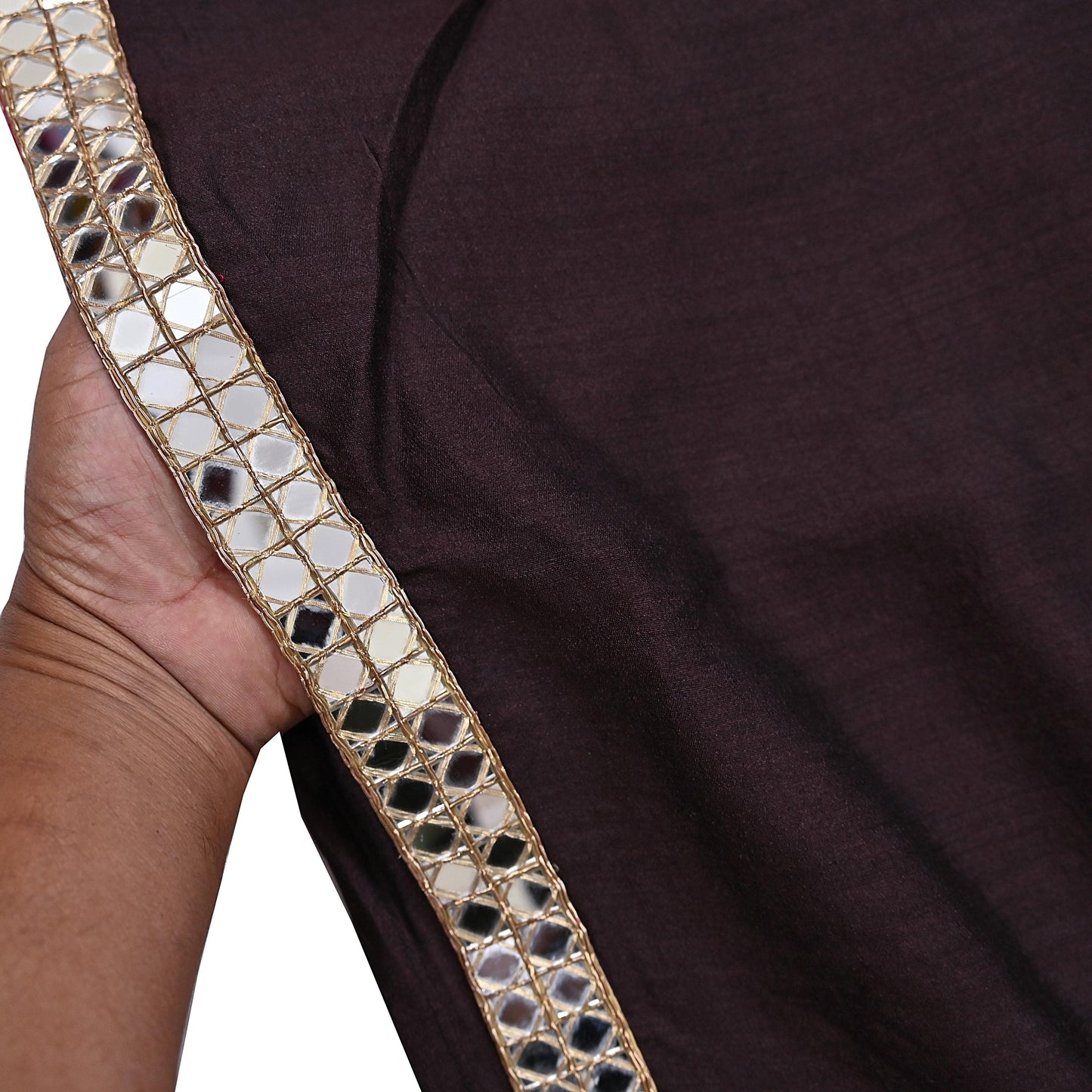 Indian Rare Vintage Zardozi Sarees Brown Pure Silk Hand Embroidered Sari Fabric 5.5 Yards Sewing Ethnic Mirror