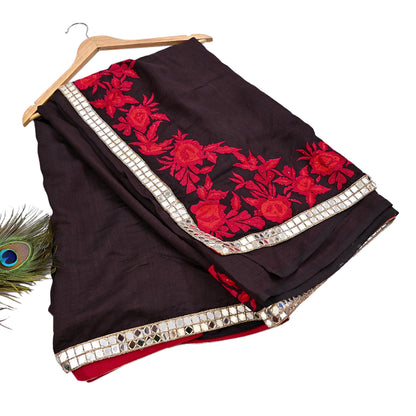 Indian Rare Vintage Zardozi Sarees Brown Pure Silk Hand Embroidered Sari Fabric 5.5 Yards Sewing Ethnic Mirror