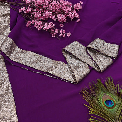 Rare Vintage Purple Pure Chiffon Silk Saree Hand Embroidered Designer Sabyasachi Sari 5.5 Yard Bollywood Party Wear saree with Blouse Fabric