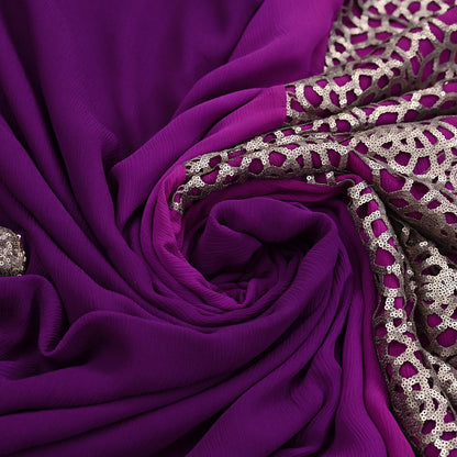 Rare Vintage Purple Pure Chiffon Silk Saree Hand Embroidered Designer Sabyasachi Sari 5.5 Yard Bollywood Party Wear saree with Blouse Fabric