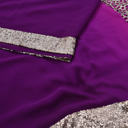 Rare Vintage Purple Pure Chiffon Silk Saree Hand Embroidered Designer Sabyasachi Sari 5.5 Yard Bollywood Party Wear saree with Blouse Fabric