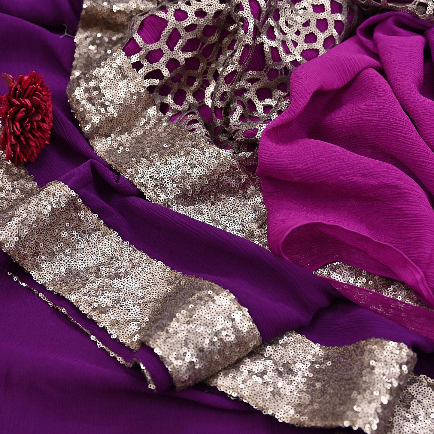 Rare Vintage Purple Pure Chiffon Silk Saree Hand Embroidered Designer Sabyasachi Sari 5.5 Yard Bollywood Party Wear saree with Blouse Fabric