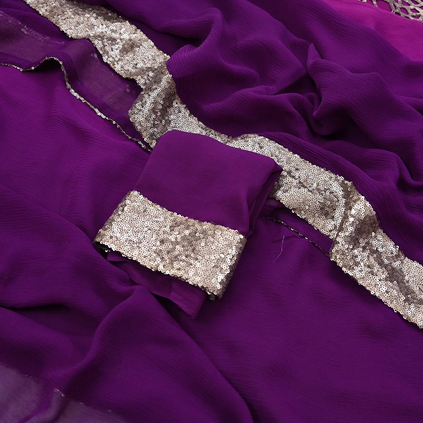 Rare Vintage Purple Pure Chiffon Silk Saree Hand Embroidered Designer Sabyasachi Sari 5.5 Yard Bollywood Party Wear saree with Blouse Fabric