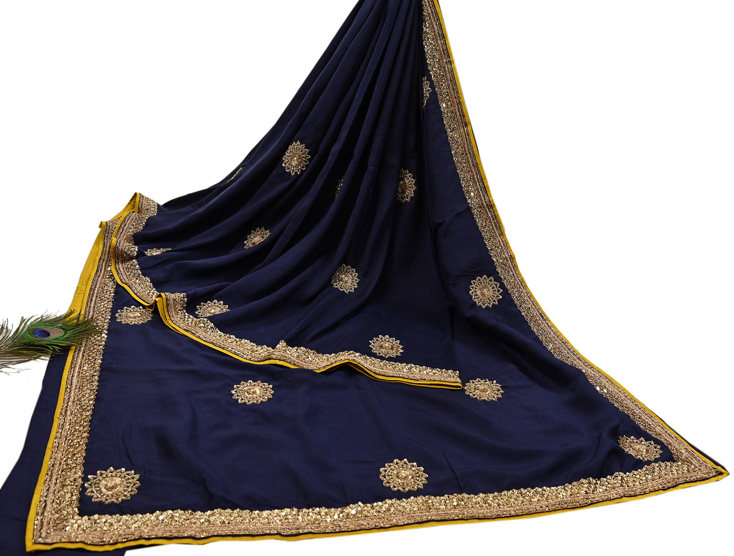 Rare Vintage Deep Blue Pure Silk Saree Zardozi Hand Embroidered Designer Sabyasachi Sari 5.5 Yard Bollywood Party Wear