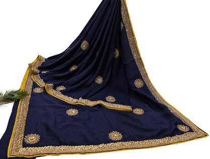 Rare Vintage Deep Blue Pure Silk Saree Zardozi Hand Embroidered Designer Sabyasachi Sari 5.5 Yard Bollywood Party Wear