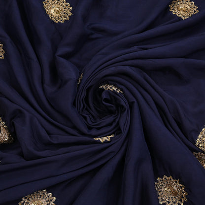 Rare Vintage Deep Blue Pure Silk Saree Zardozi Hand Embroidered Designer Sabyasachi Sari 5.5 Yard Bollywood Party Wear