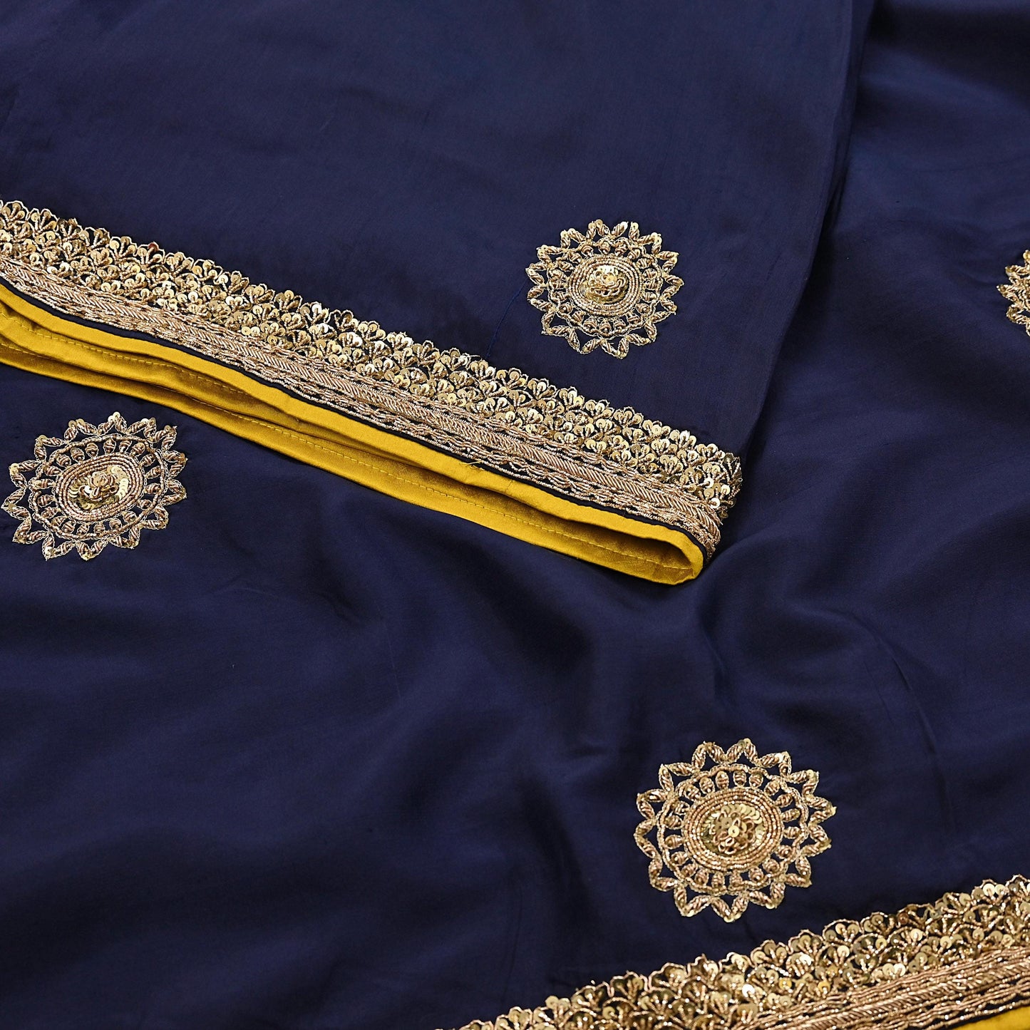 Rare Vintage Deep Blue Pure Silk Saree Zardozi Hand Embroidered Designer Sabyasachi Sari 5.5 Yard Bollywood Party Wear