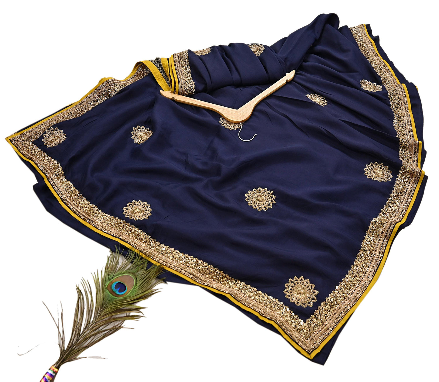 Rare Vintage Deep Blue Pure Silk Saree Zardozi Hand Embroidered Designer Sabyasachi Sari 5.5 Yard Bollywood Party Wear