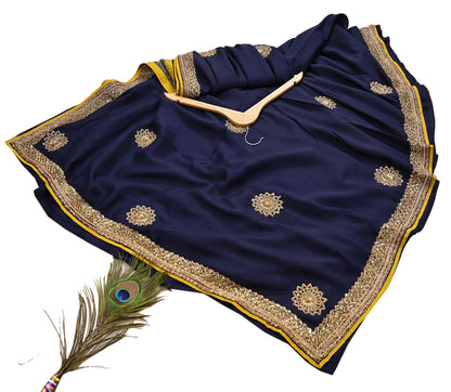 Rare Vintage Deep Blue Pure Silk Saree Zardozi Hand Embroidered Designer Sabyasachi Sari 5.5 Yard Bollywood Party Wear