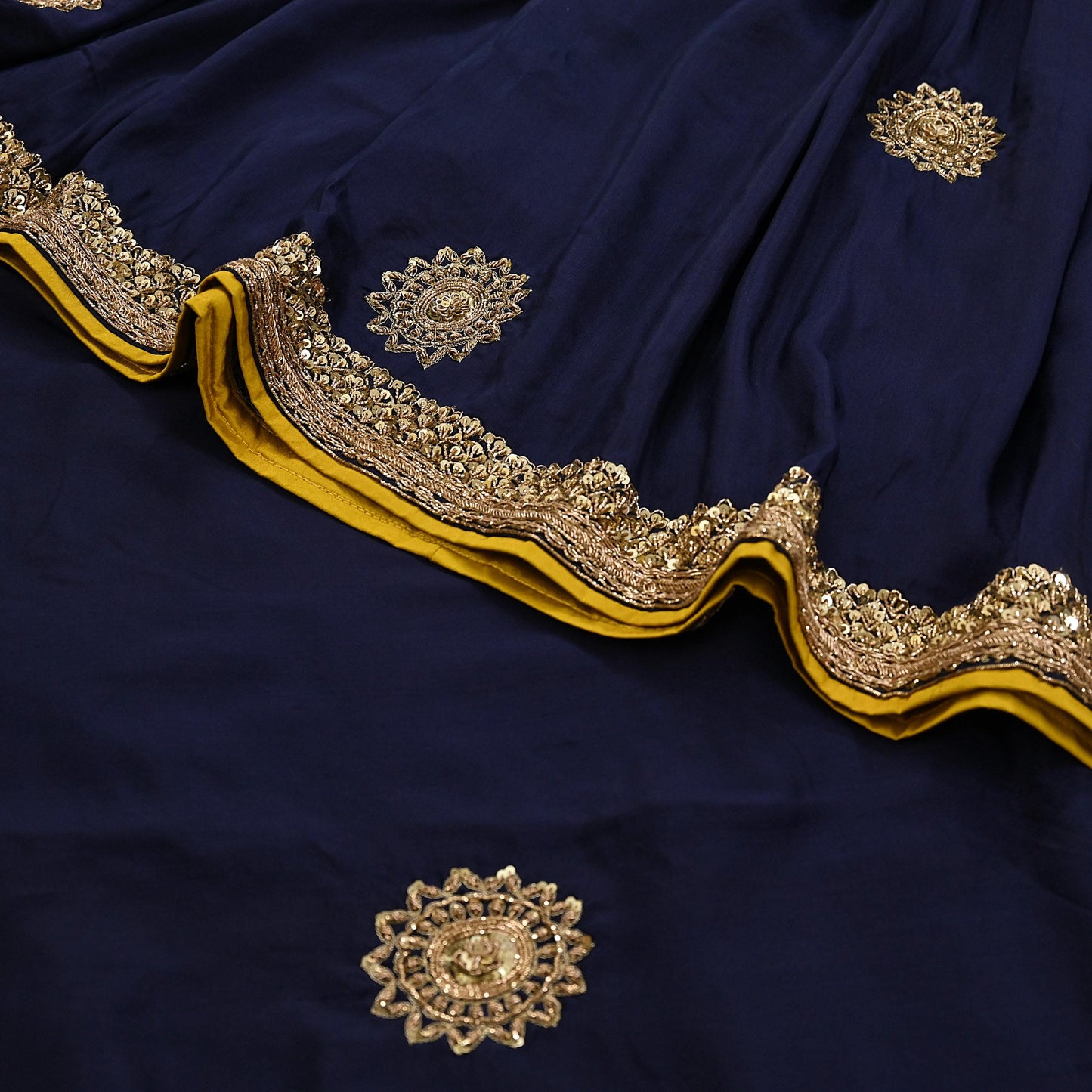 Rare Vintage Deep Blue Pure Silk Saree Zardozi Hand Embroidered Designer Sabyasachi Sari 5.5 Yard Bollywood Party Wear