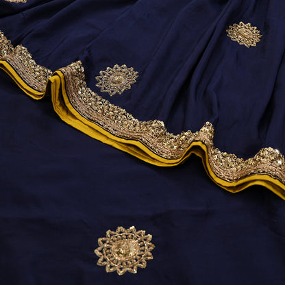 Rare Vintage Deep Blue Pure Silk Saree Zardozi Hand Embroidered Designer Sabyasachi Sari 5.5 Yard Bollywood Party Wear
