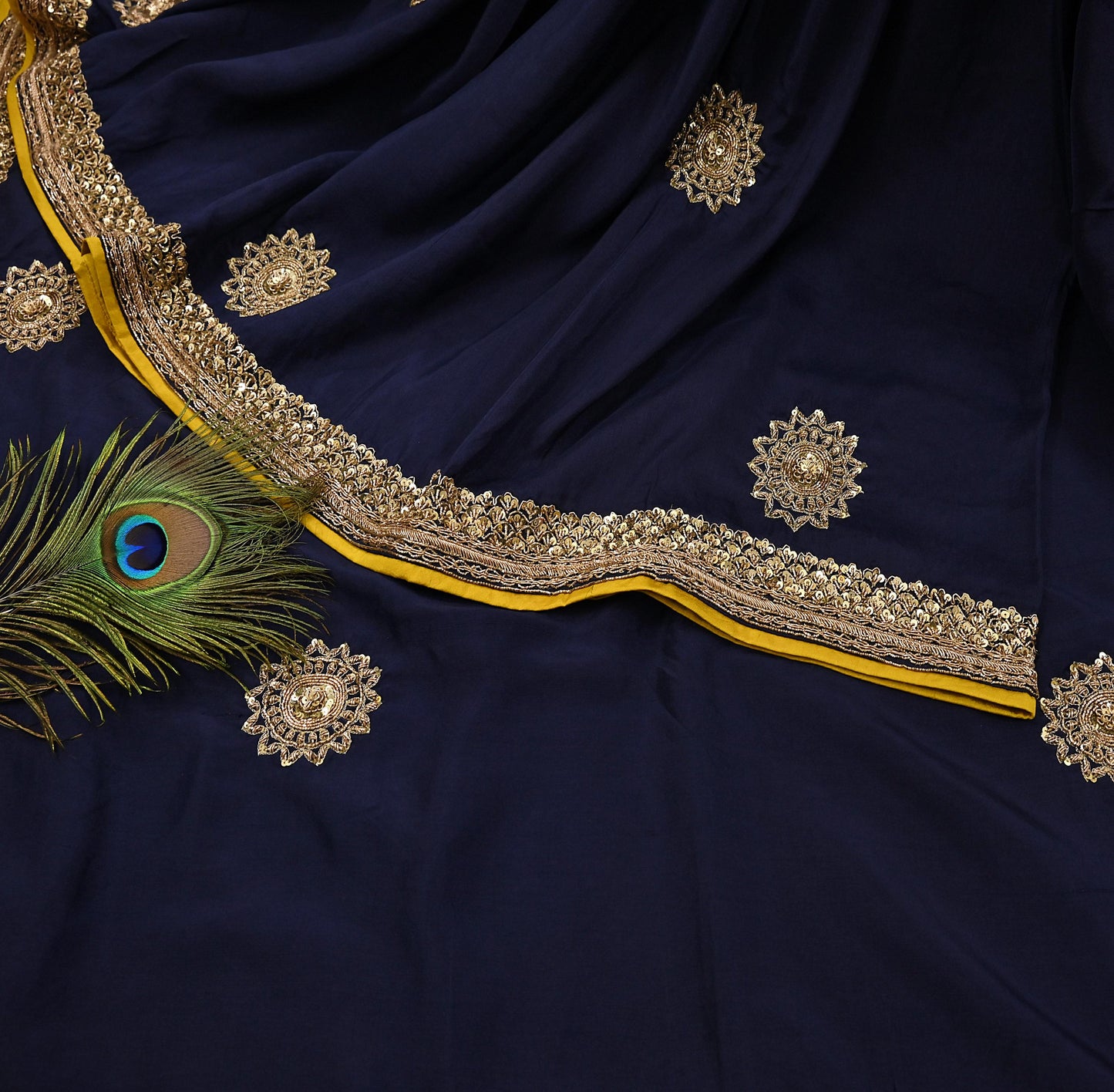 Rare Vintage Deep Blue Pure Silk Saree Zardozi Hand Embroidered Designer Sabyasachi Sari 5.5 Yard Bollywood Party Wear