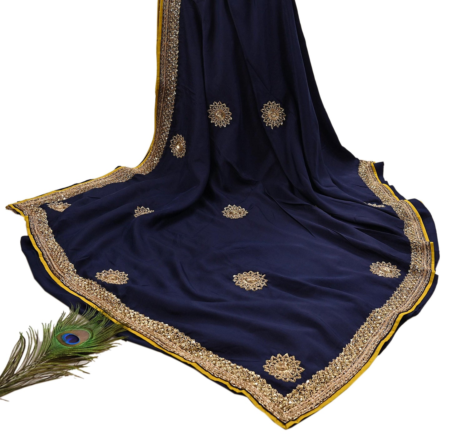 Rare Vintage Deep Blue Pure Silk Saree Zardozi Hand Embroidered Designer Sabyasachi Sari 5.5 Yard Bollywood Party Wear
