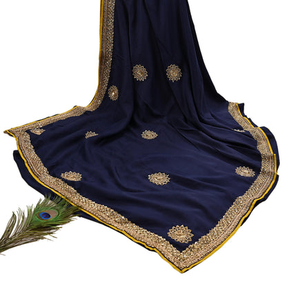 Rare Vintage Deep Blue Pure Silk Saree Zardozi Hand Embroidered Designer Sabyasachi Sari 5.5 Yard Bollywood Party Wear