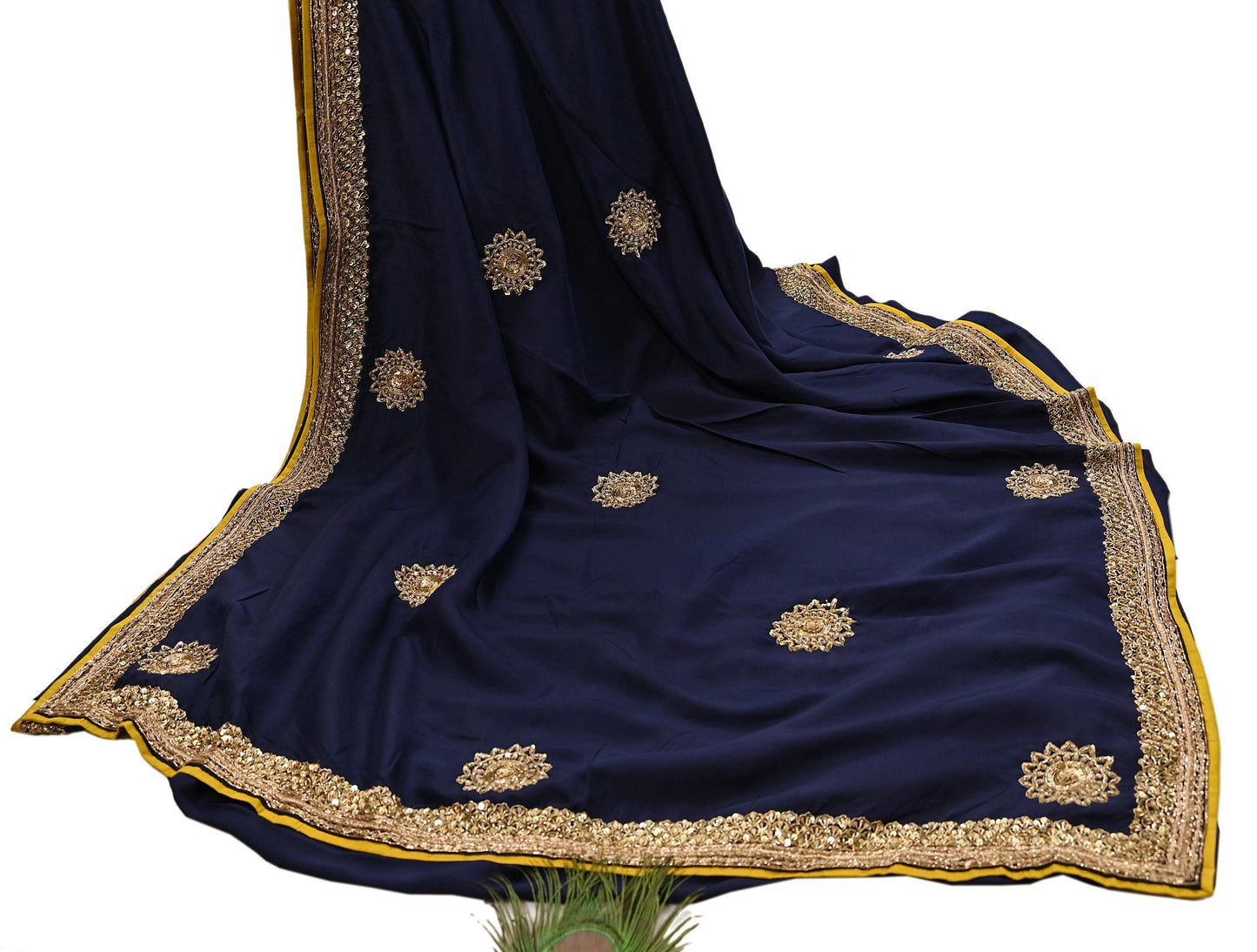 Rare Vintage Deep Blue Pure Silk Saree Zardozi Hand Embroidered Designer Sabyasachi Sari 5.5 Yard Bollywood Party Wear