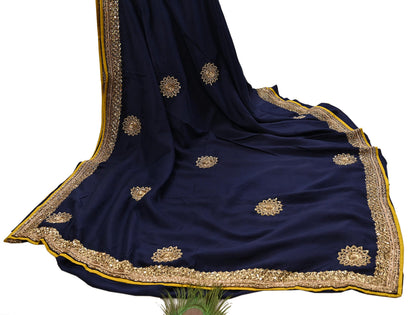 Rare Vintage Deep Blue Pure Silk Saree Zardozi Hand Embroidered Designer Sabyasachi Sari 5.5 Yard Bollywood Party Wear