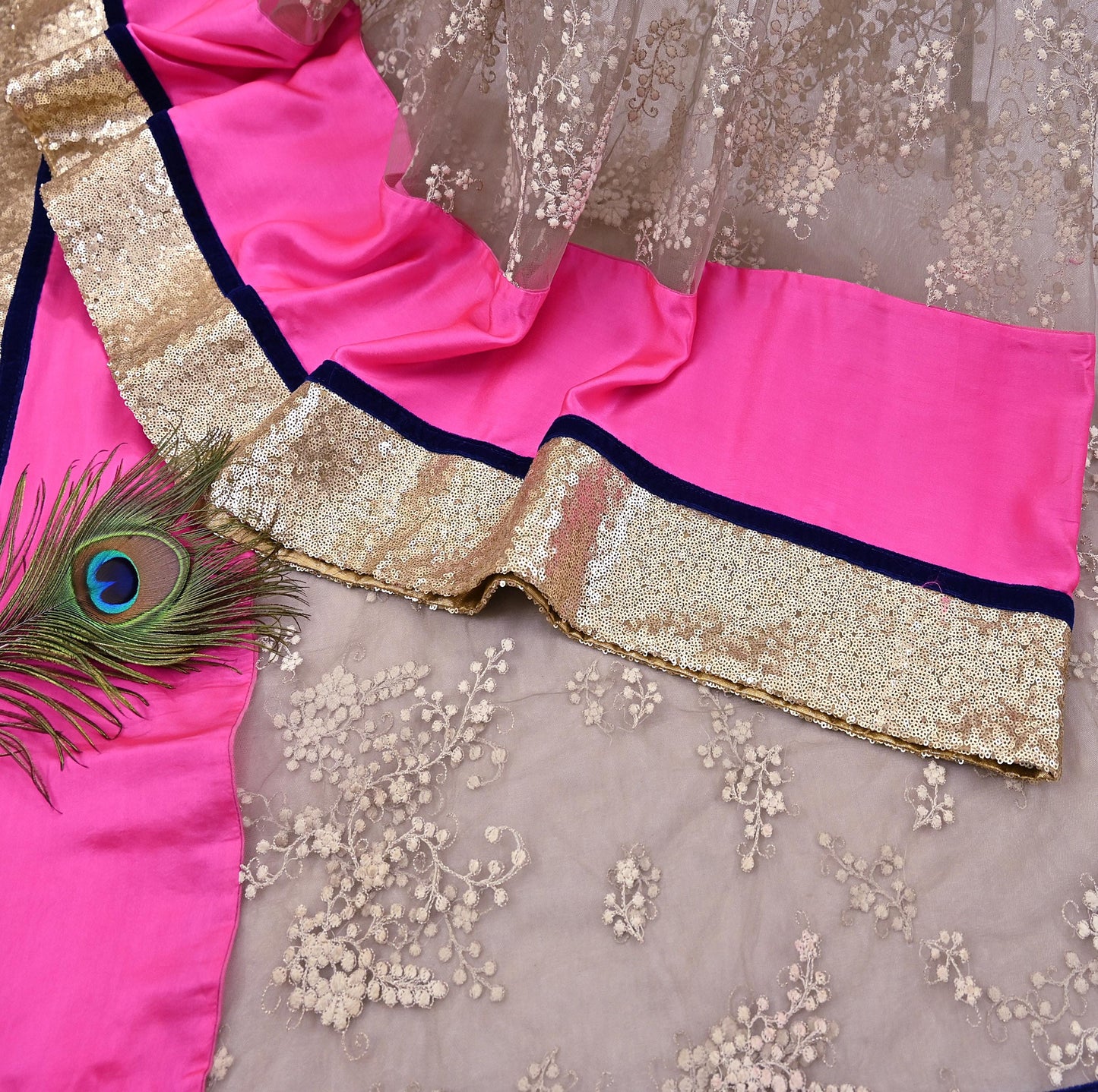 Rare Vintage Brown & Pink Net Saree Hand Embroidered Designer Sabyasachi Sari 5.5 Yard Bollywood Party Wear