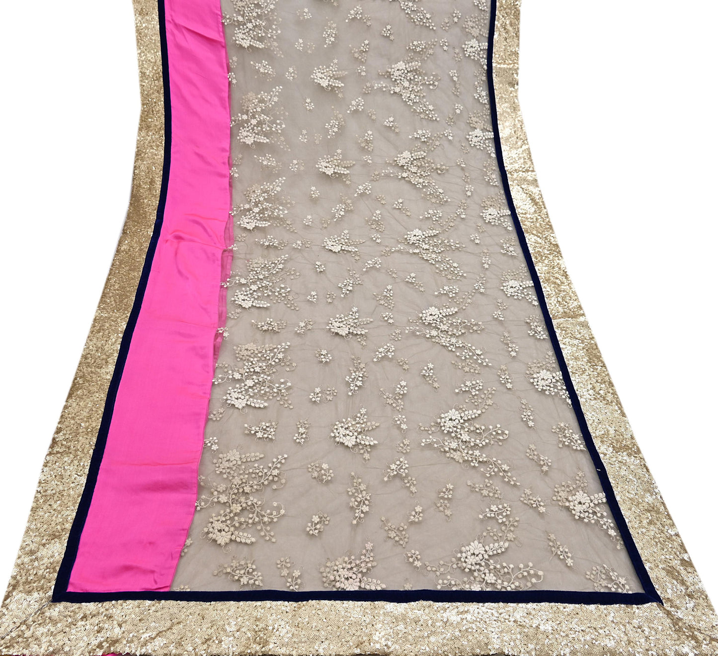 Rare Vintage Brown & Pink Net Saree Hand Embroidered Designer Sabyasachi Sari 5.5 Yard Bollywood Party Wear