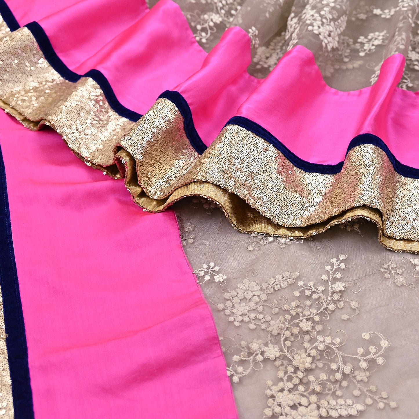 Rare Vintage Brown & Pink Net Saree Hand Embroidered Designer Sabyasachi Sari 5.5 Yard Bollywood Party Wear