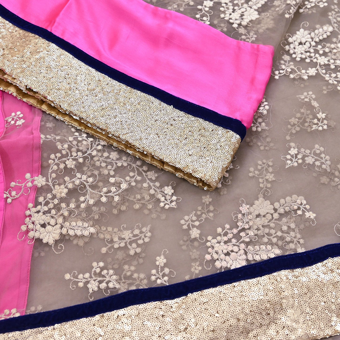 Rare Vintage Brown & Pink Net Saree Hand Embroidered Designer Sabyasachi Sari 5.5 Yard Bollywood Party Wear