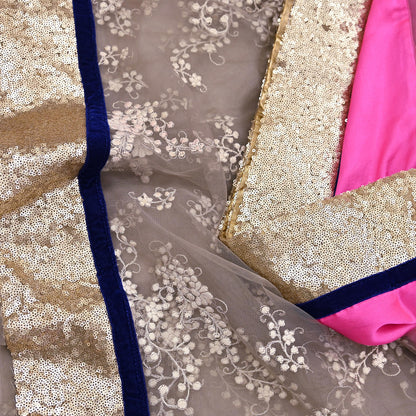 Rare Vintage Brown & Pink Net Saree Hand Embroidered Designer Sabyasachi Sari 5.5 Yard Bollywood Party Wear