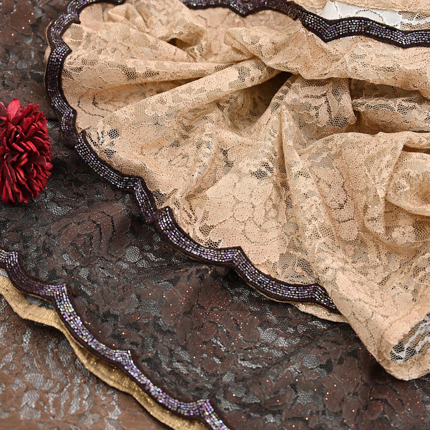 Vintage Brown & Beige Net Saree Heavy Hand Embroidery 5.5 Yards Soft Mesh Fabric Ideal for Crafting Wedding Wear Bollywood sarees