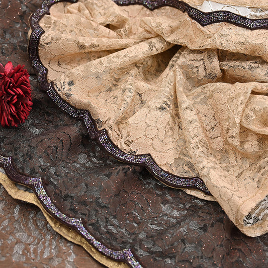 Vintage Brown & Beige Net Saree Heavy Hand Embroidery 5.5 Yards Soft Mesh Fabric Ideal for Crafting Wedding Wear Bollywood sarees