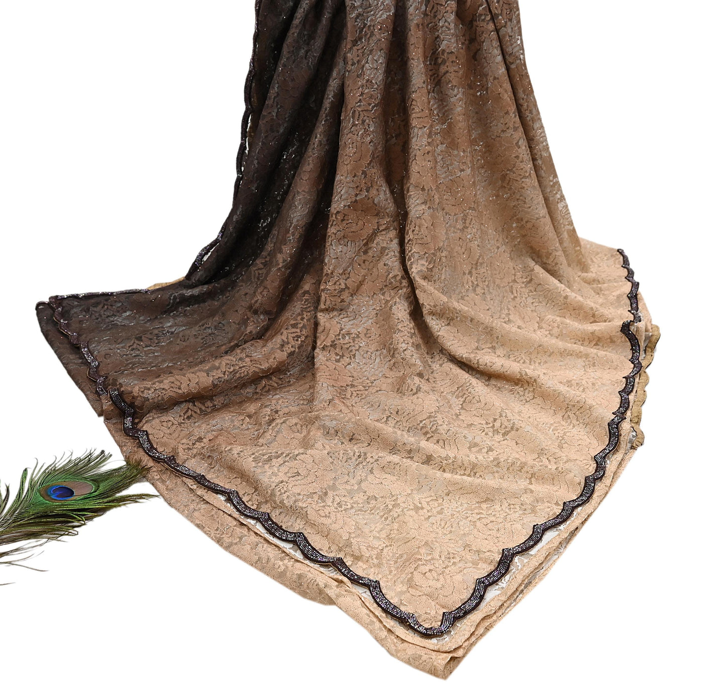 Vintage Brown & Beige Net Saree Heavy Hand Embroidery 5.5 Yards Soft Mesh Fabric Ideal for Crafting Wedding Wear Bollywood sarees