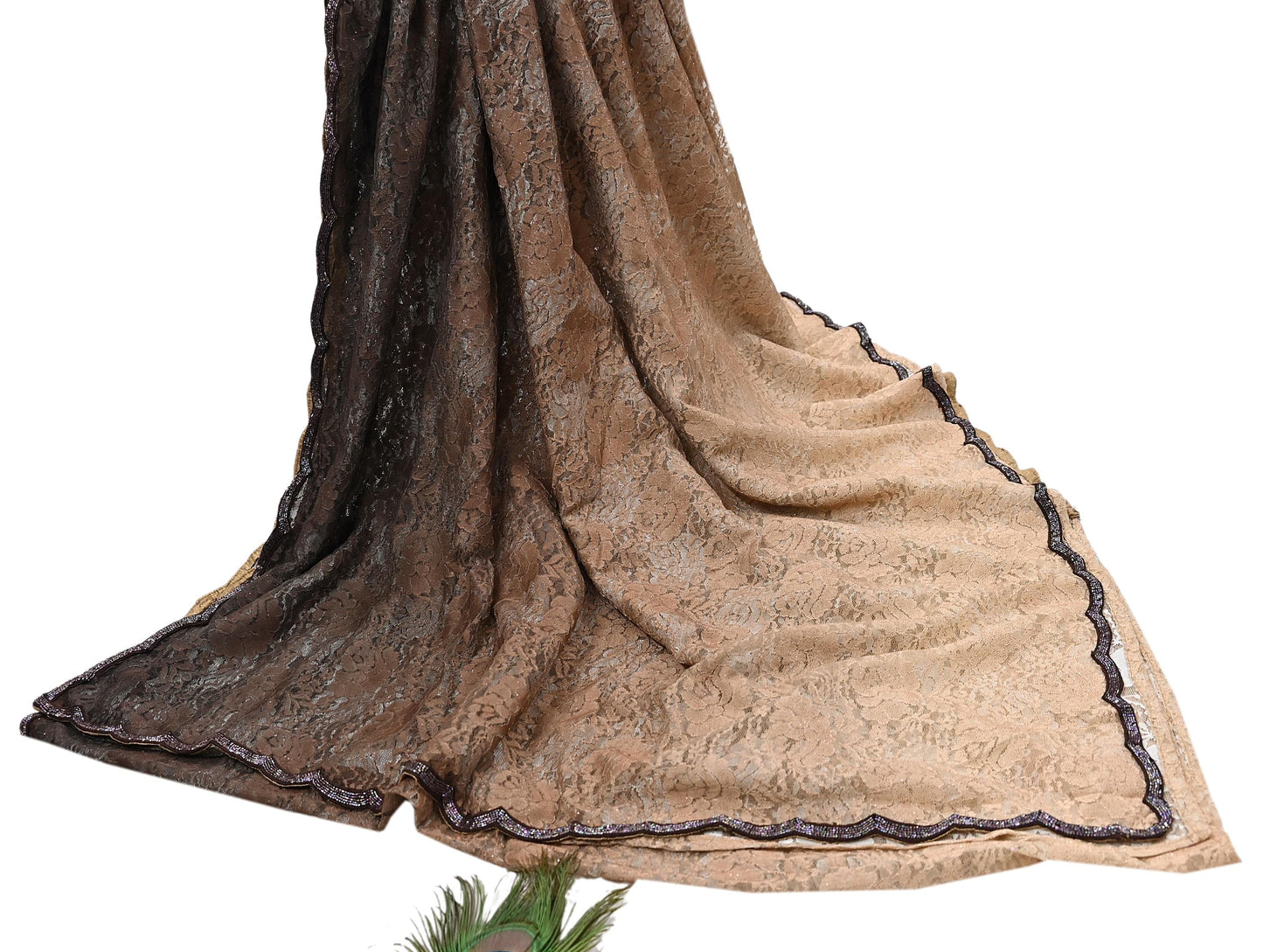 Vintage Brown & Beige Net Saree Heavy Hand Embroidery 5.5 Yards Soft Mesh Fabric Ideal for Crafting Wedding Wear Bollywood sarees