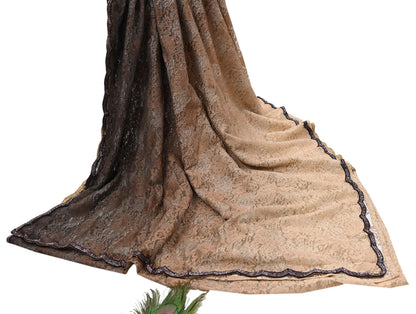 Vintage Brown & Beige Net Saree Heavy Hand Embroidery 5.5 Yards Soft Mesh Fabric Ideal for Crafting Wedding Wear Bollywood sarees