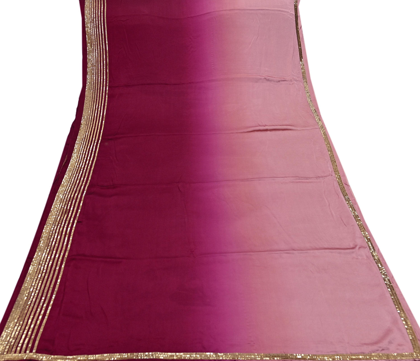 Rare Vintage Maroon & Rose Pink Pure Satin Silk Saree Hand Embroidered Fabric 5.5 Yards Sari Bollywood Party Wear Ethnic Designer Saree