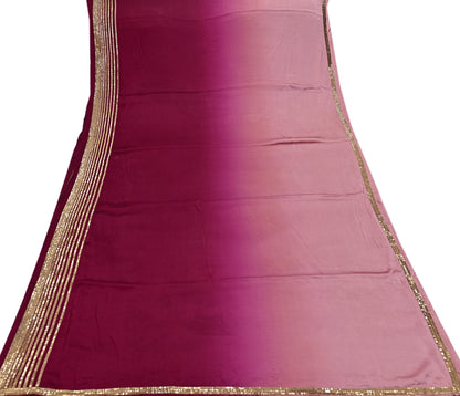 Rare Vintage Maroon & Rose Pink Pure Satin Silk Saree Hand Embroidered Fabric 5.5 Yards Sari Bollywood Party Wear Ethnic Designer Saree