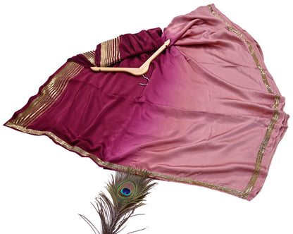 Rare Vintage Maroon & Rose Pink Pure Satin Silk Saree Hand Embroidered Fabric 5.5 Yards Sari Bollywood Party Wear Ethnic Designer Saree